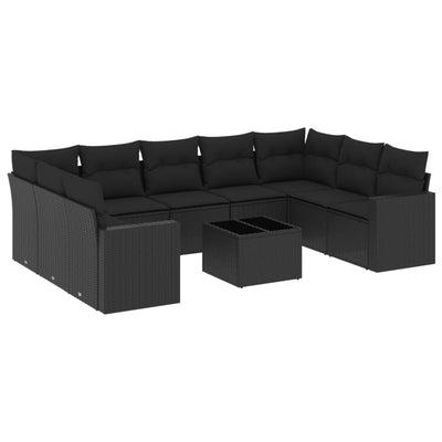 10 Piece Garden Sofa Set with Cushions Black Poly Rattan Payday Deals