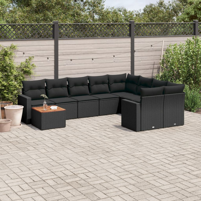 10 Piece Garden Sofa Set with Cushions Black Poly Rattan Payday Deals