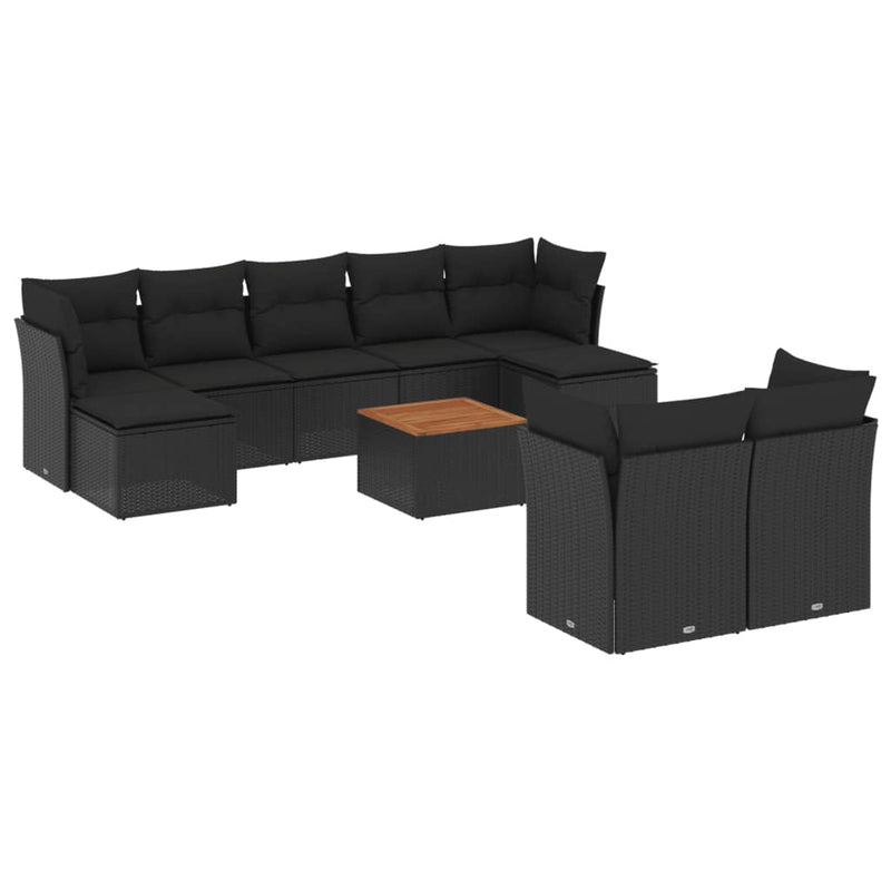 10 Piece Garden Sofa Set with Cushions Black Poly Rattan Payday Deals