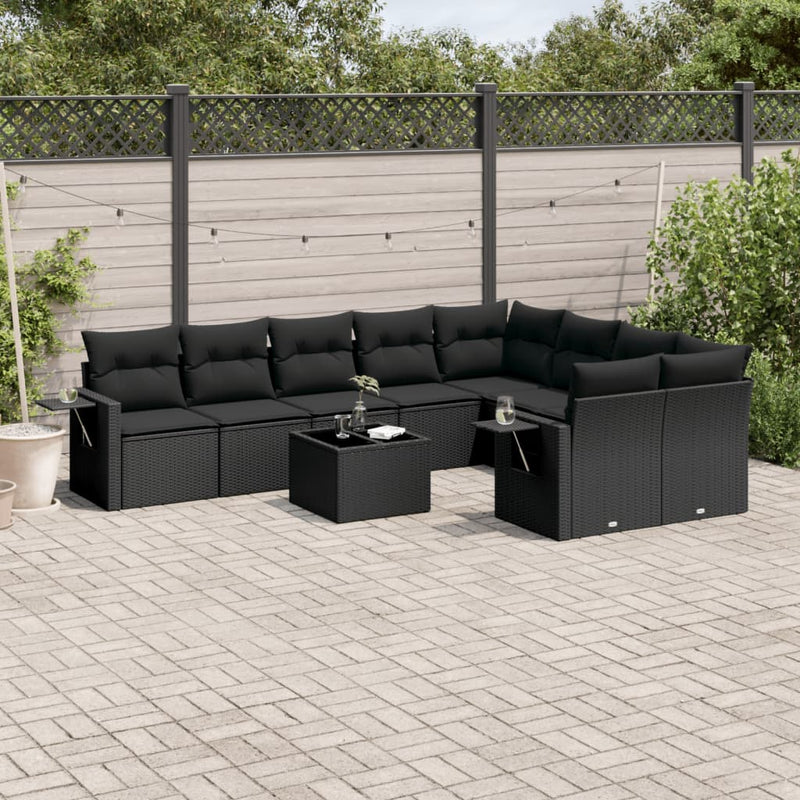 10 Piece Garden Sofa Set with Cushions Black Poly Rattan Payday Deals