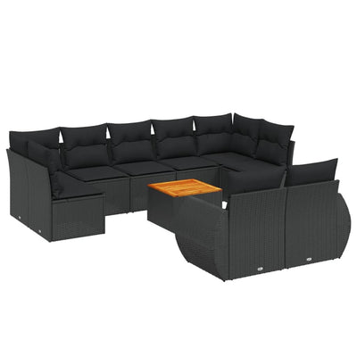 10 Piece Garden Sofa Set with Cushions Black Poly Rattan Payday Deals