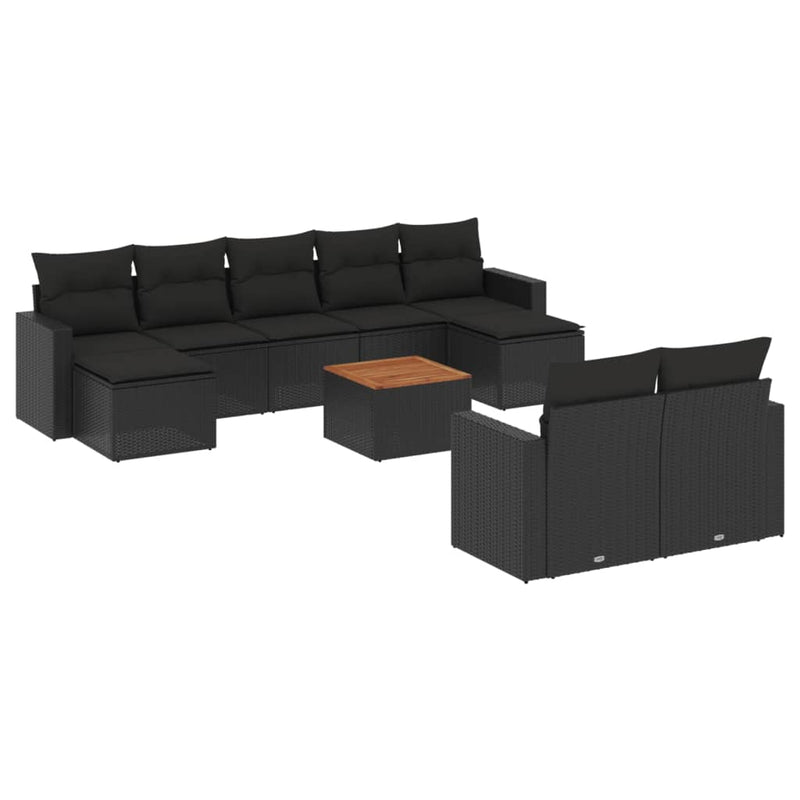 10 Piece Garden Sofa Set with Cushions Black Poly Rattan Payday Deals