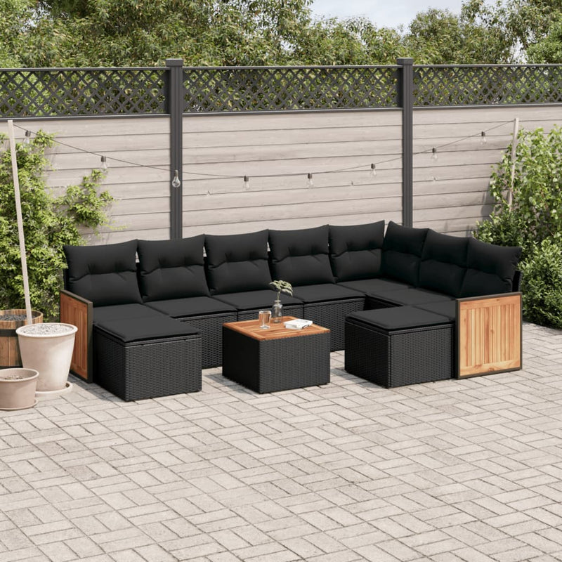 10 Piece Garden Sofa Set with Cushions Black Poly Rattan Payday Deals