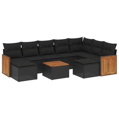 10 Piece Garden Sofa Set with Cushions Black Poly Rattan Payday Deals