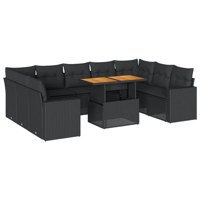 10 Piece Garden Sofa Set with Cushions Black Poly Rattan Payday Deals