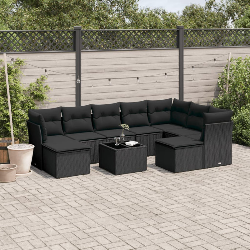 10 Piece Garden Sofa Set with Cushions Black Poly Rattan Payday Deals