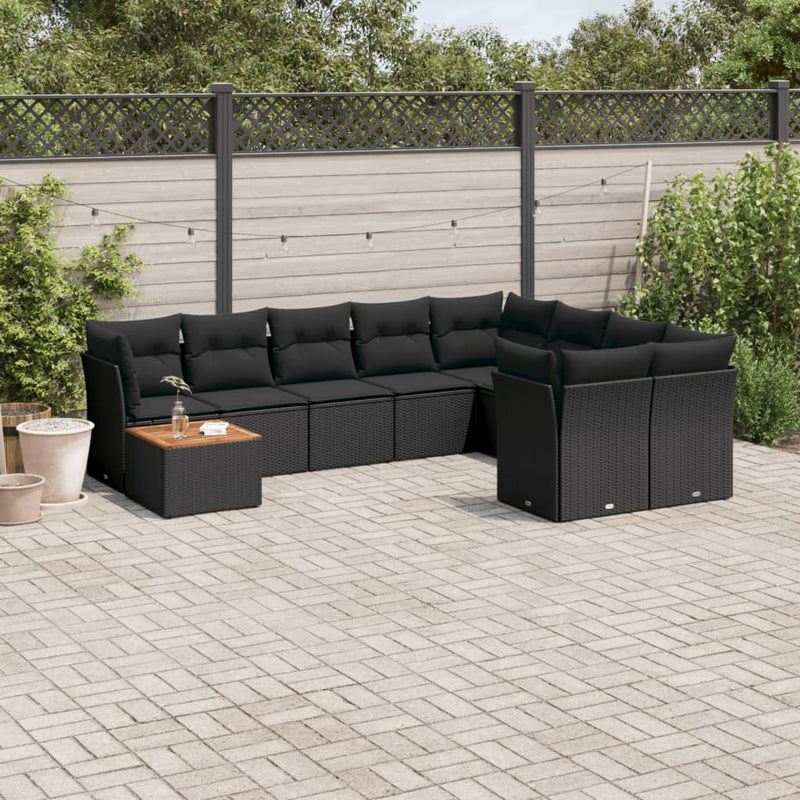 10 Piece Garden Sofa Set with Cushions Black Poly Rattan Payday Deals