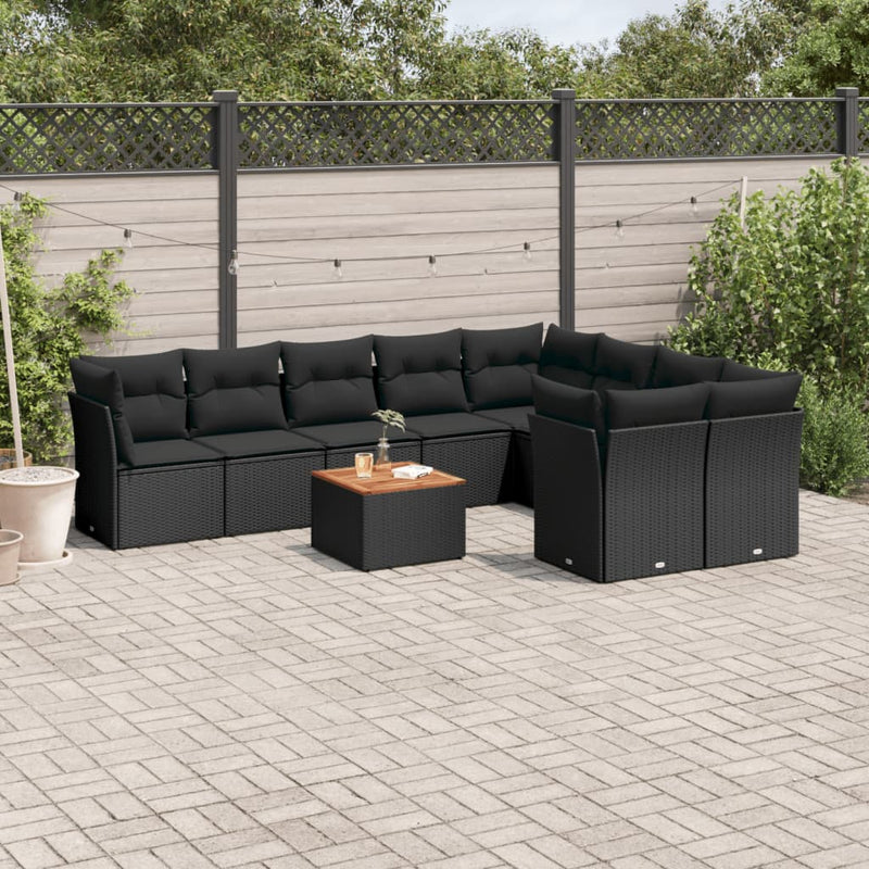 10 Piece Garden Sofa Set with Cushions Black Poly Rattan Payday Deals