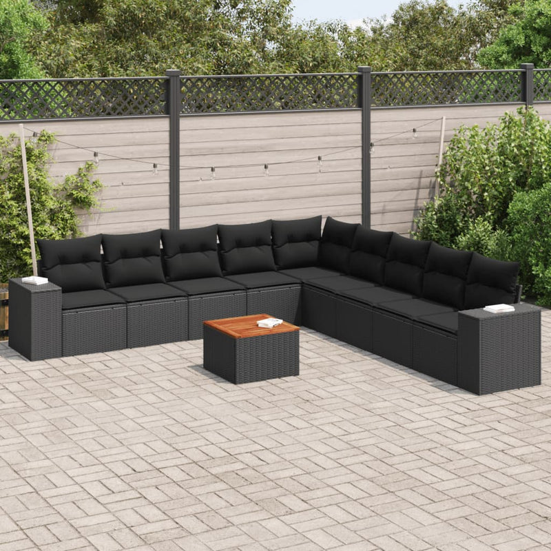 10 Piece Garden Sofa Set with Cushions Black Poly Rattan Payday Deals