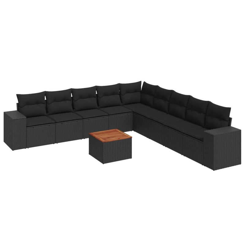 10 Piece Garden Sofa Set with Cushions Black Poly Rattan Payday Deals