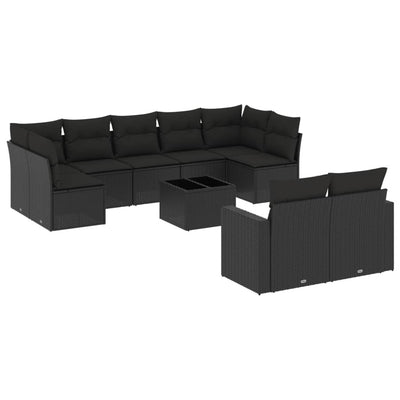 10 Piece Garden Sofa Set with Cushions Black Poly Rattan Payday Deals