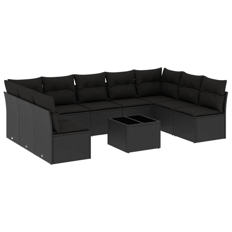 10 Piece Garden Sofa Set with Cushions Black Poly Rattan Payday Deals