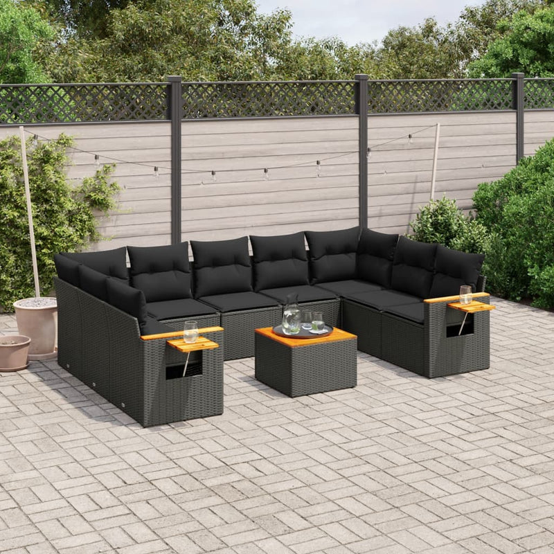 10 Piece Garden Sofa Set with Cushions Black Poly Rattan Payday Deals