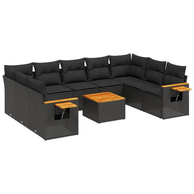 10 Piece Garden Sofa Set with Cushions Black Poly Rattan Payday Deals