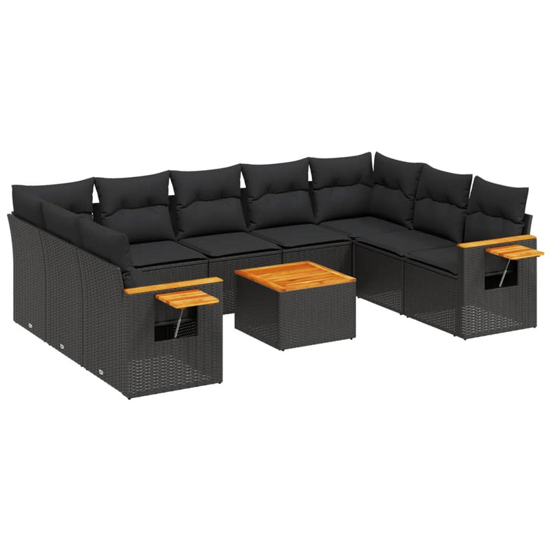 10 Piece Garden Sofa Set with Cushions Black Poly Rattan Payday Deals