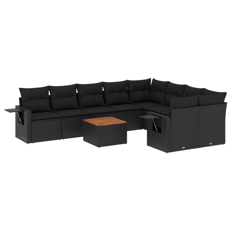 10 Piece Garden Sofa Set with Cushions Black Poly Rattan Payday Deals