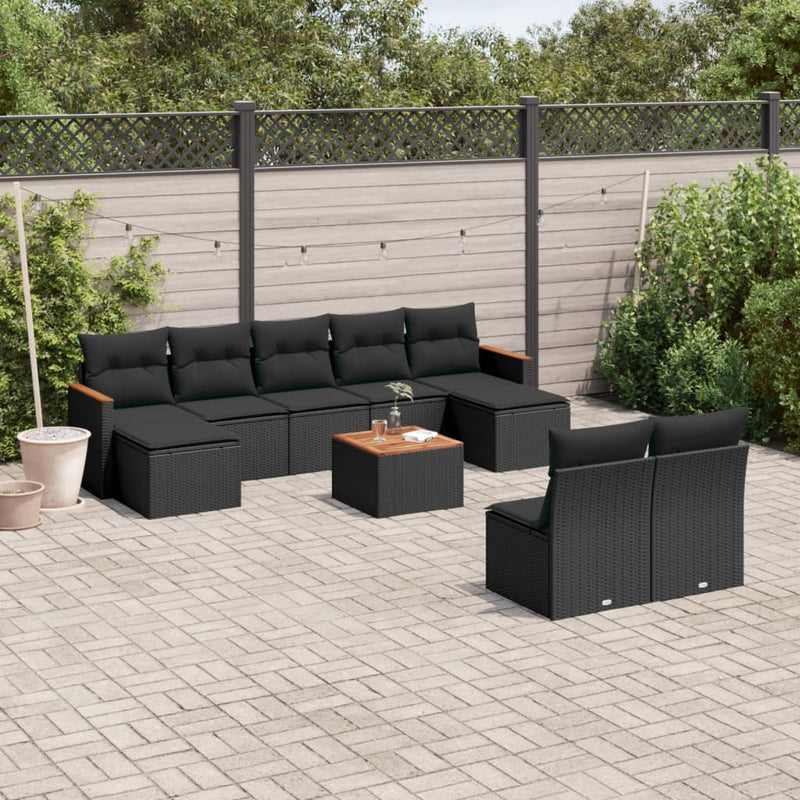 10 Piece Garden Sofa Set with Cushions Black Poly Rattan Payday Deals