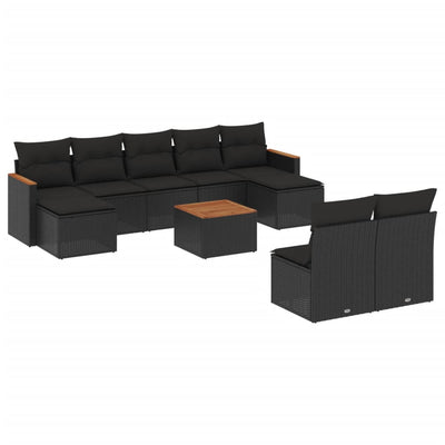 10 Piece Garden Sofa Set with Cushions Black Poly Rattan Payday Deals