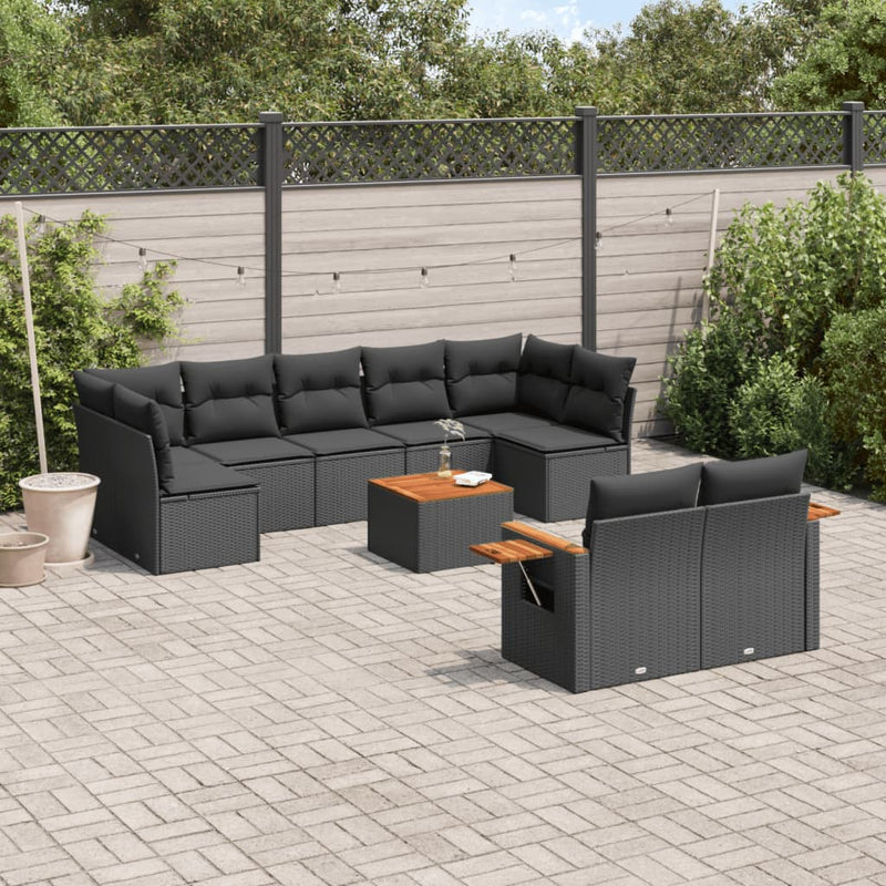 10 Piece Garden Sofa Set with Cushions Black Poly Rattan Payday Deals