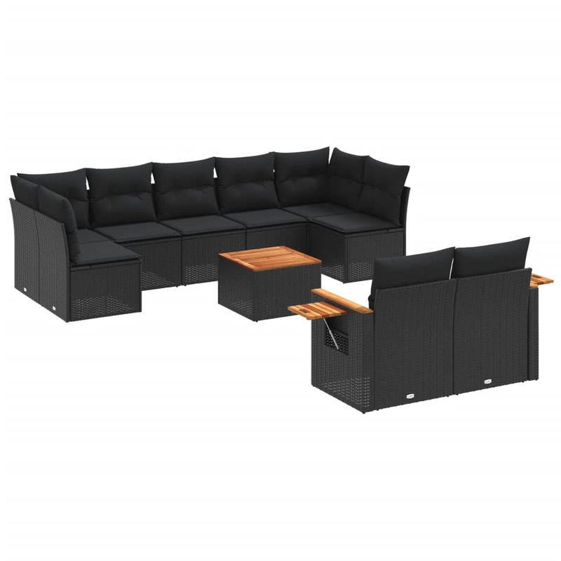 10 Piece Garden Sofa Set with Cushions Black Poly Rattan Payday Deals