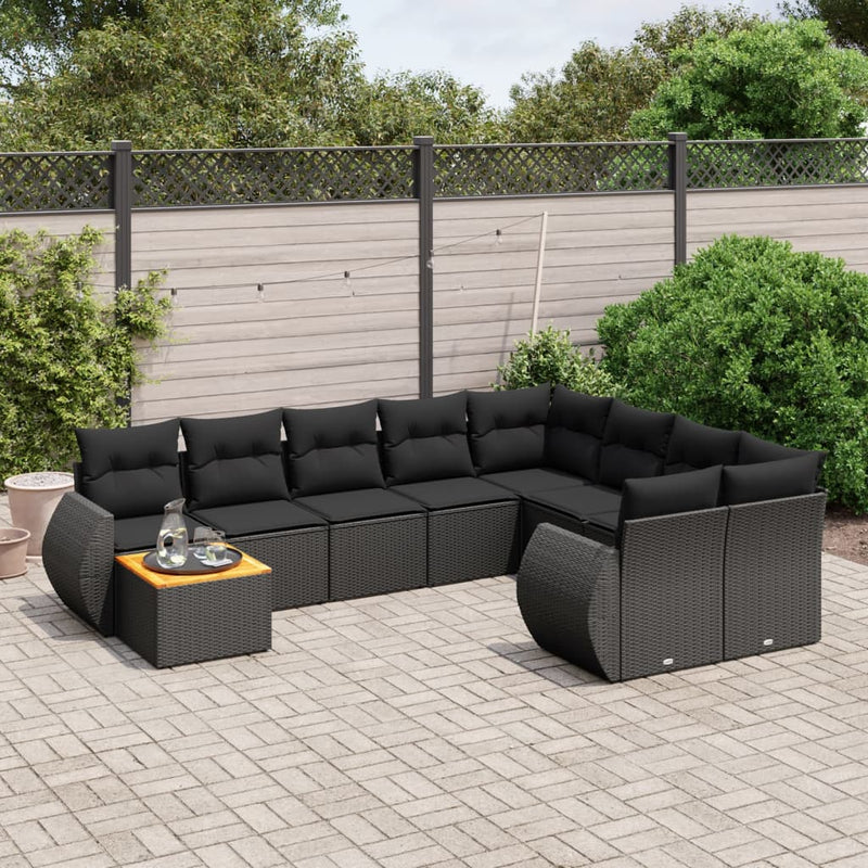 10 Piece Garden Sofa Set with Cushions Black Poly Rattan Payday Deals