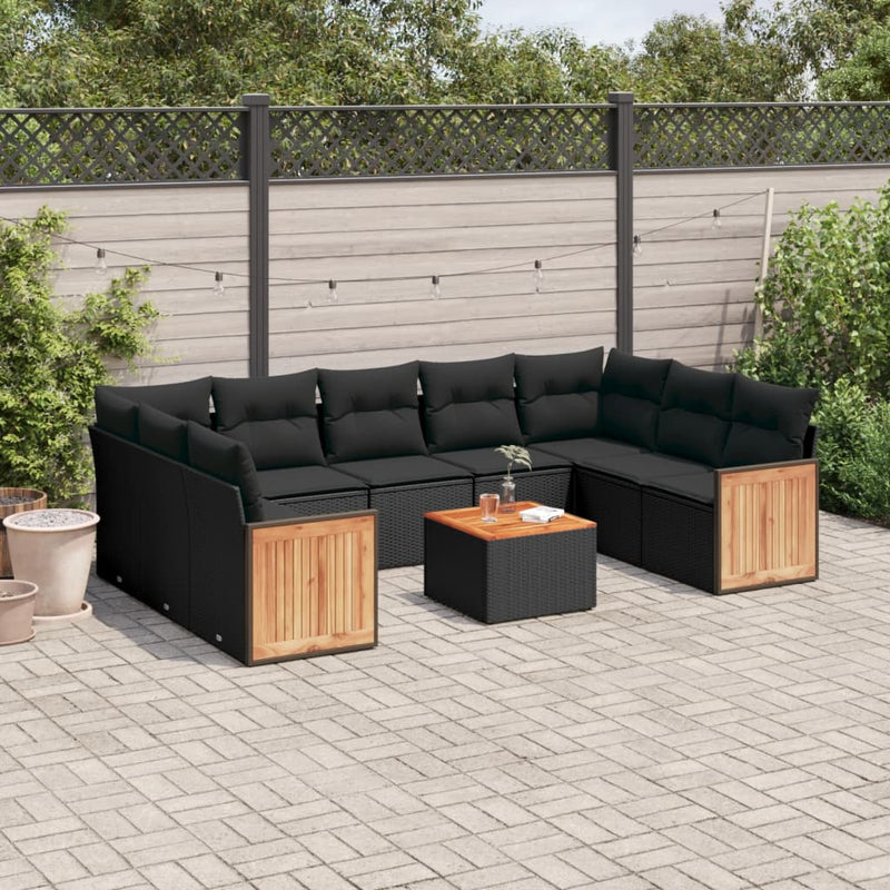 10 Piece Garden Sofa Set with Cushions Black Poly Rattan Payday Deals