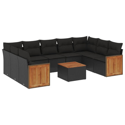 10 Piece Garden Sofa Set with Cushions Black Poly Rattan Payday Deals