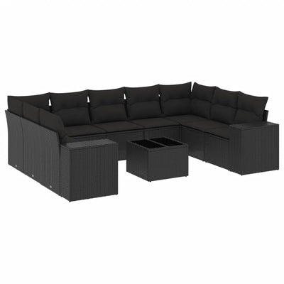 10 Piece Garden Sofa Set with Cushions Black Poly Rattan Payday Deals