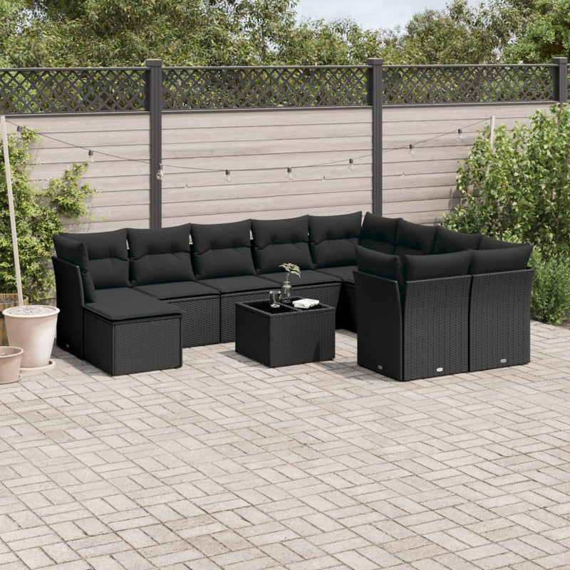 10 Piece Garden Sofa Set with Cushions Black Poly Rattan Payday Deals