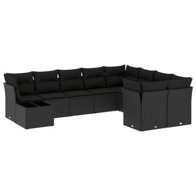 10 Piece Garden Sofa Set with Cushions Black Poly Rattan Payday Deals