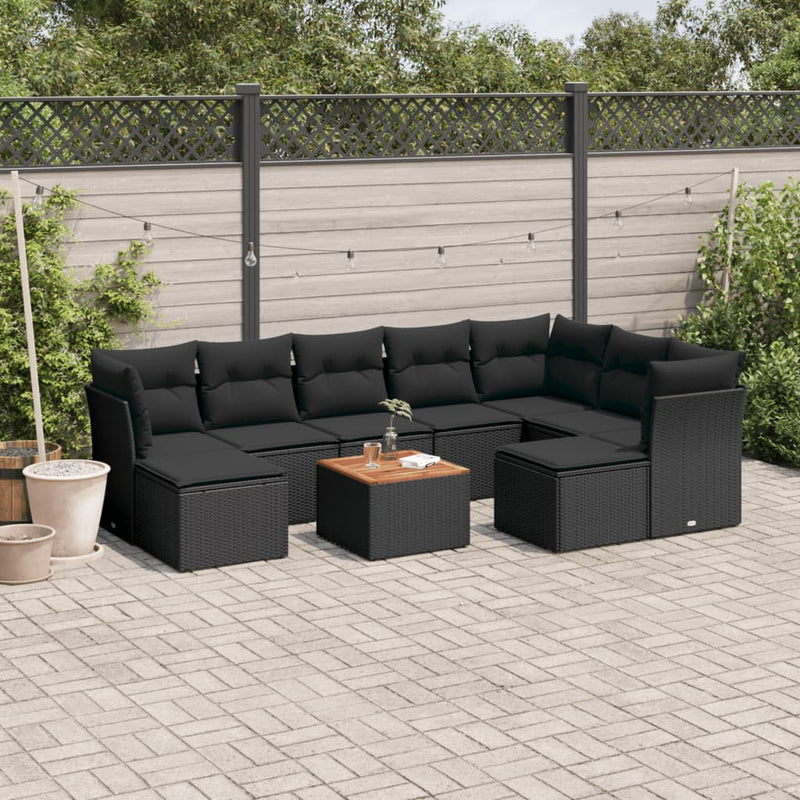 10 Piece Garden Sofa Set with Cushions Black Poly Rattan Payday Deals