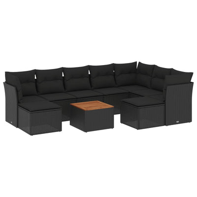 10 Piece Garden Sofa Set with Cushions Black Poly Rattan Payday Deals