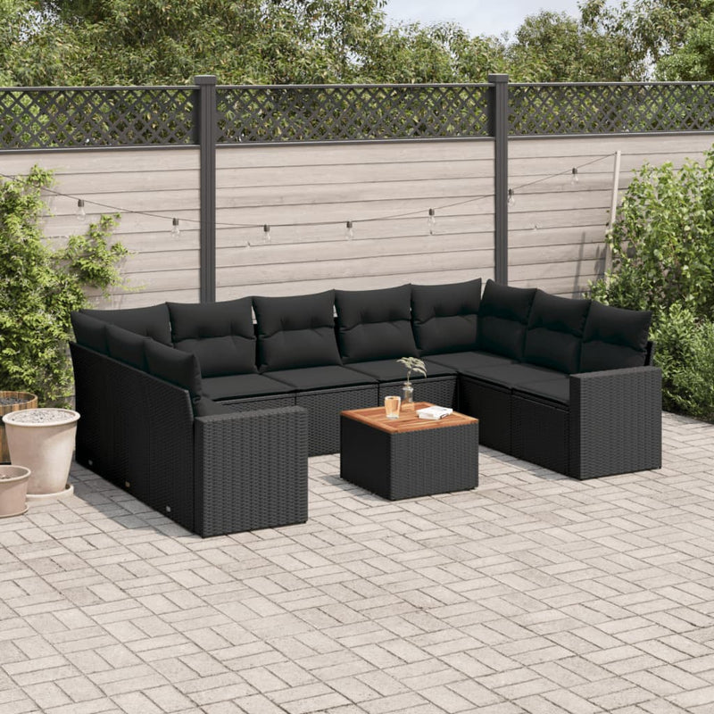 10 Piece Garden Sofa Set with Cushions Black Poly Rattan Payday Deals