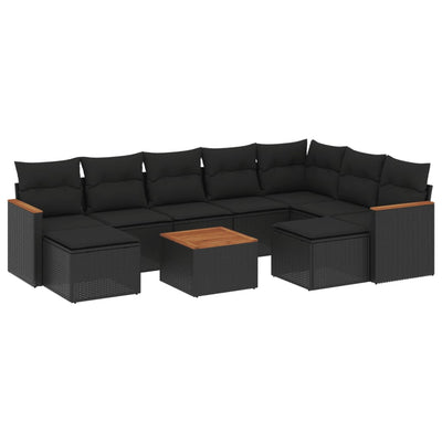 10 Piece Garden Sofa Set with Cushions Black Poly Rattan Payday Deals