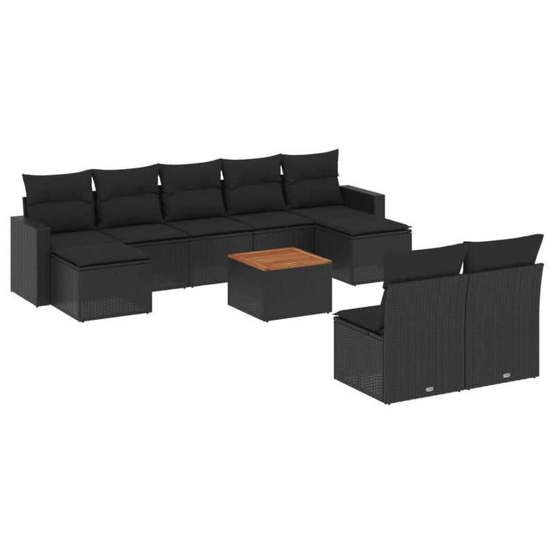 10 Piece Garden Sofa Set with Cushions Black Poly Rattan Payday Deals