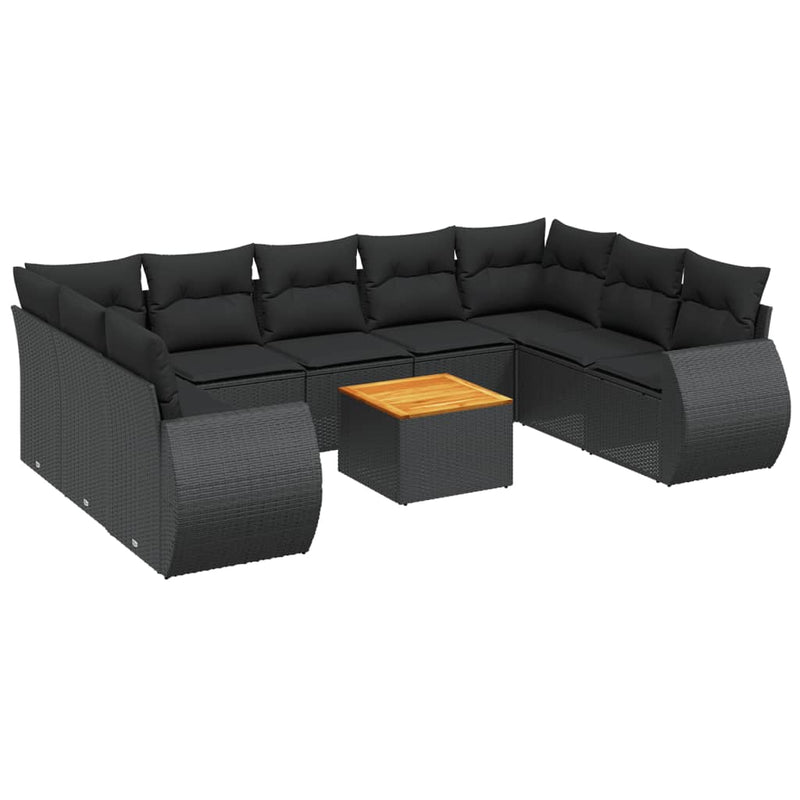 10 Piece Garden Sofa Set with Cushions Black Poly Rattan Payday Deals