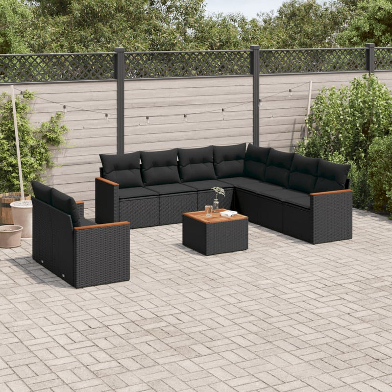 10 Piece Garden Sofa Set with Cushions Black Poly Rattan Payday Deals