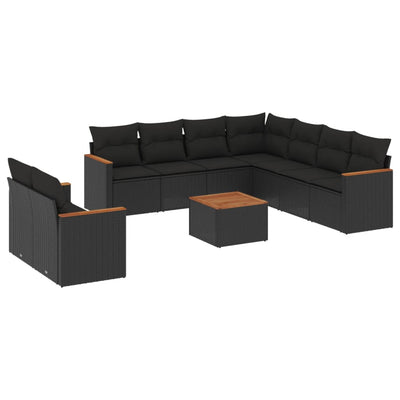 10 Piece Garden Sofa Set with Cushions Black Poly Rattan Payday Deals