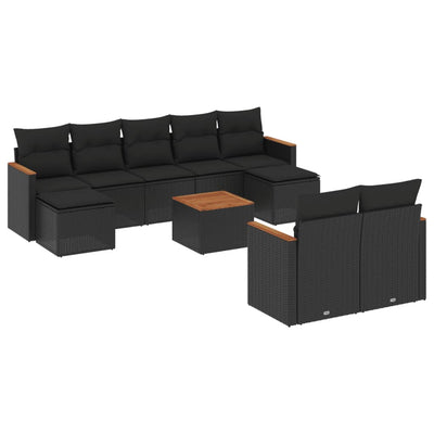 10 Piece Garden Sofa Set with Cushions Black Poly Rattan Payday Deals