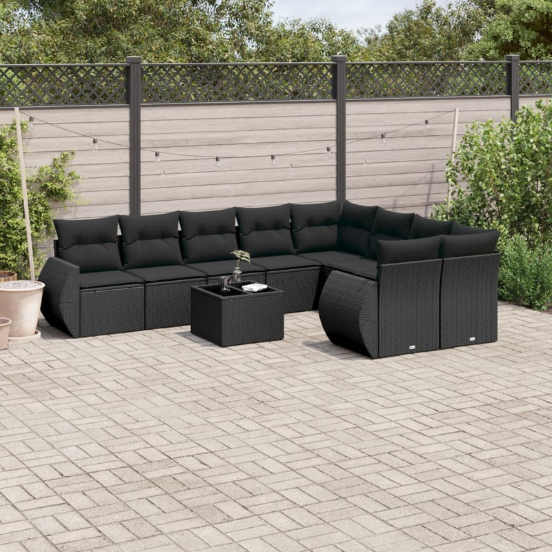 10 Piece Garden Sofa Set with Cushions Black Poly Rattan Payday Deals