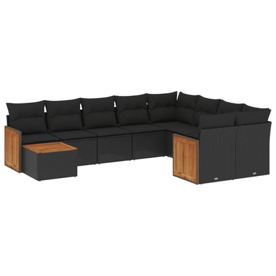 10 Piece Garden Sofa Set with Cushions Black Poly Rattan Payday Deals