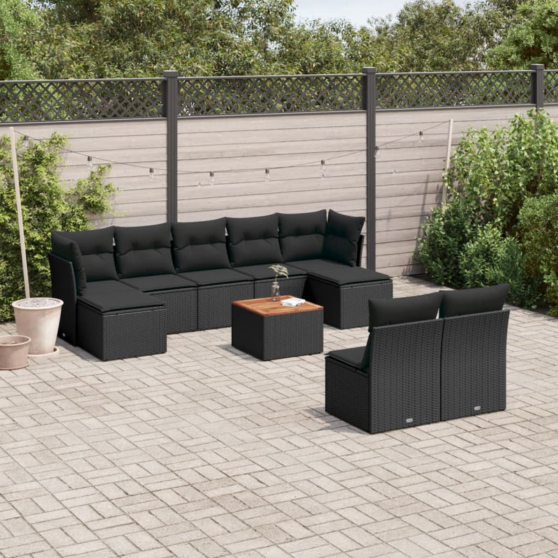 10 Piece Garden Sofa Set with Cushions Black Poly Rattan Payday Deals