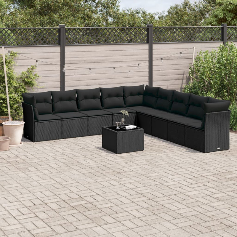 10 Piece Garden Sofa Set with Cushions Black Poly Rattan Payday Deals