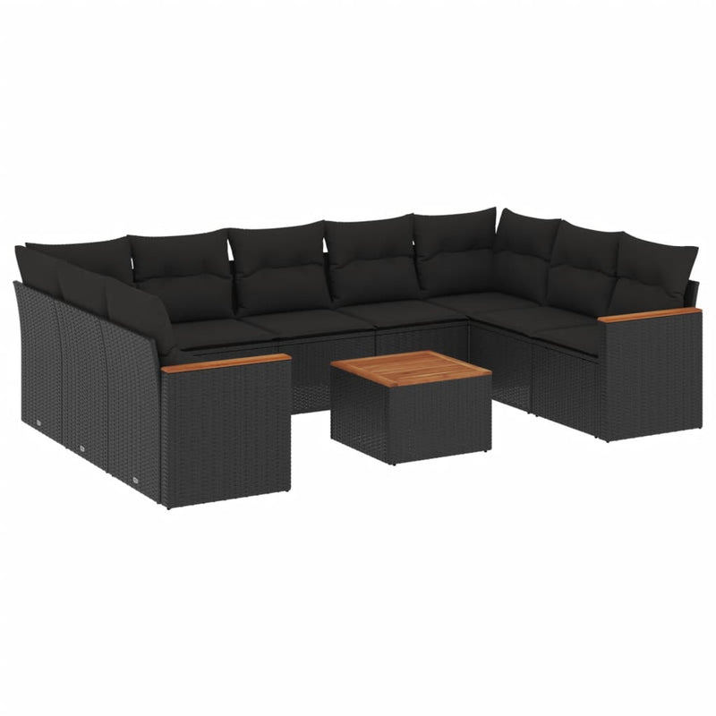 10 Piece Garden Sofa Set with Cushions Black Poly Rattan Payday Deals