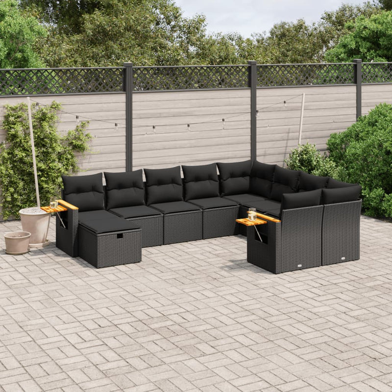 10 Piece Garden Sofa Set with Cushions Black Poly Rattan Payday Deals