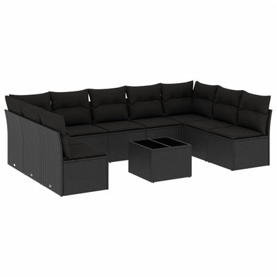 10 Piece Garden Sofa Set with Cushions Black Poly Rattan Payday Deals