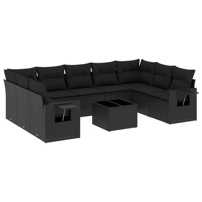 10 Piece Garden Sofa Set with Cushions Black Poly Rattan Payday Deals