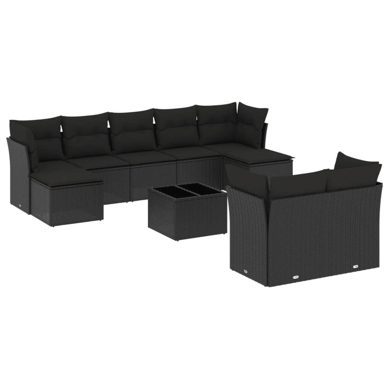 10 Piece Garden Sofa Set with Cushions Black Poly Rattan Payday Deals