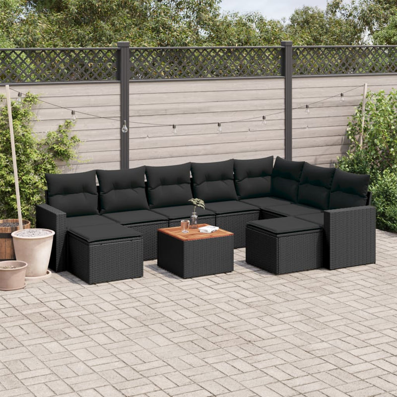 10 Piece Garden Sofa Set with Cushions Black Poly Rattan Payday Deals