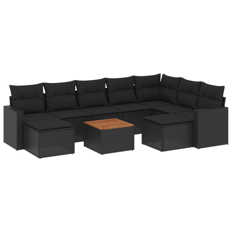 10 Piece Garden Sofa Set with Cushions Black Poly Rattan Payday Deals